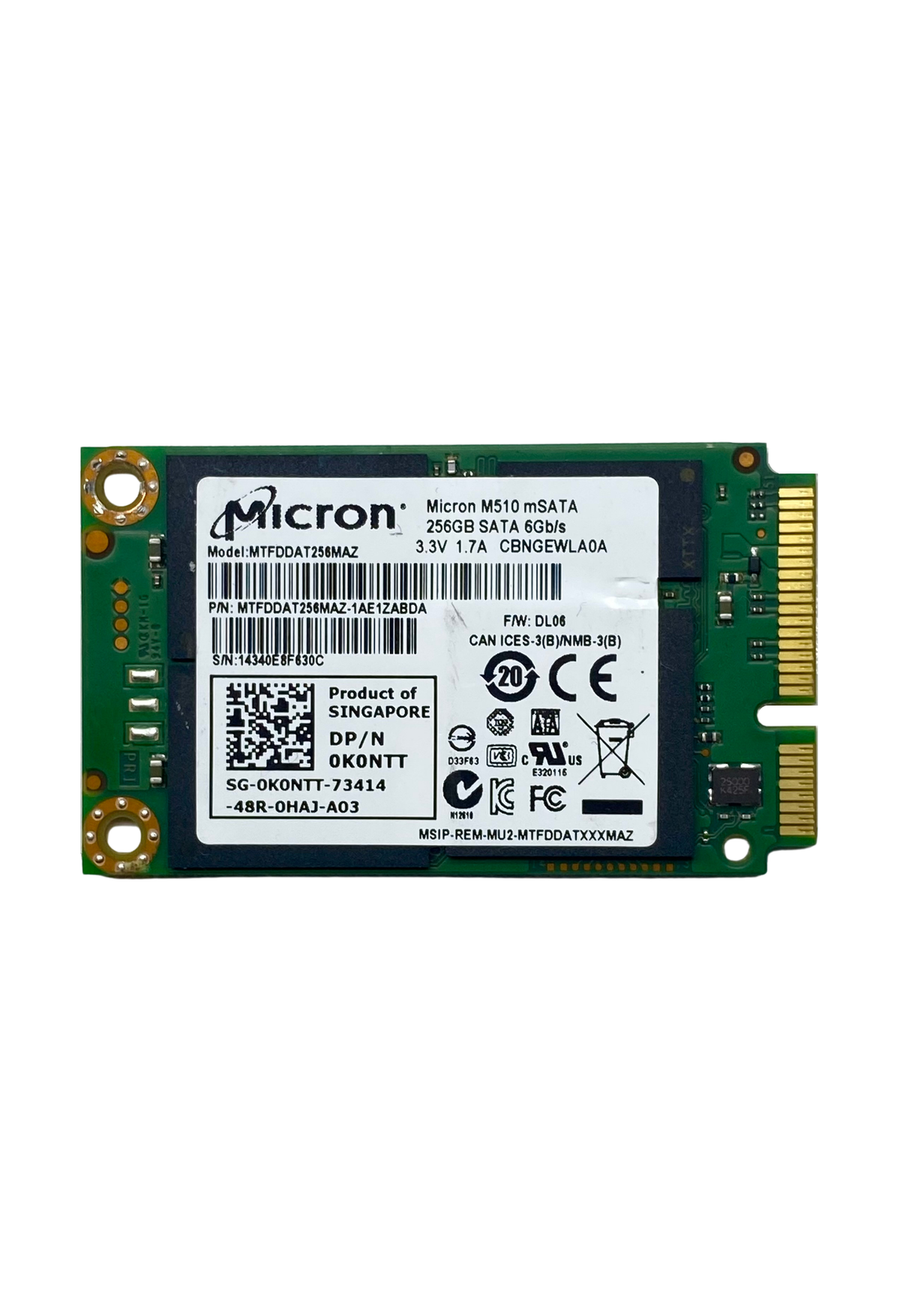 Disco Duro Sólido Micron 256GB mSATA SATA 6Gb/s