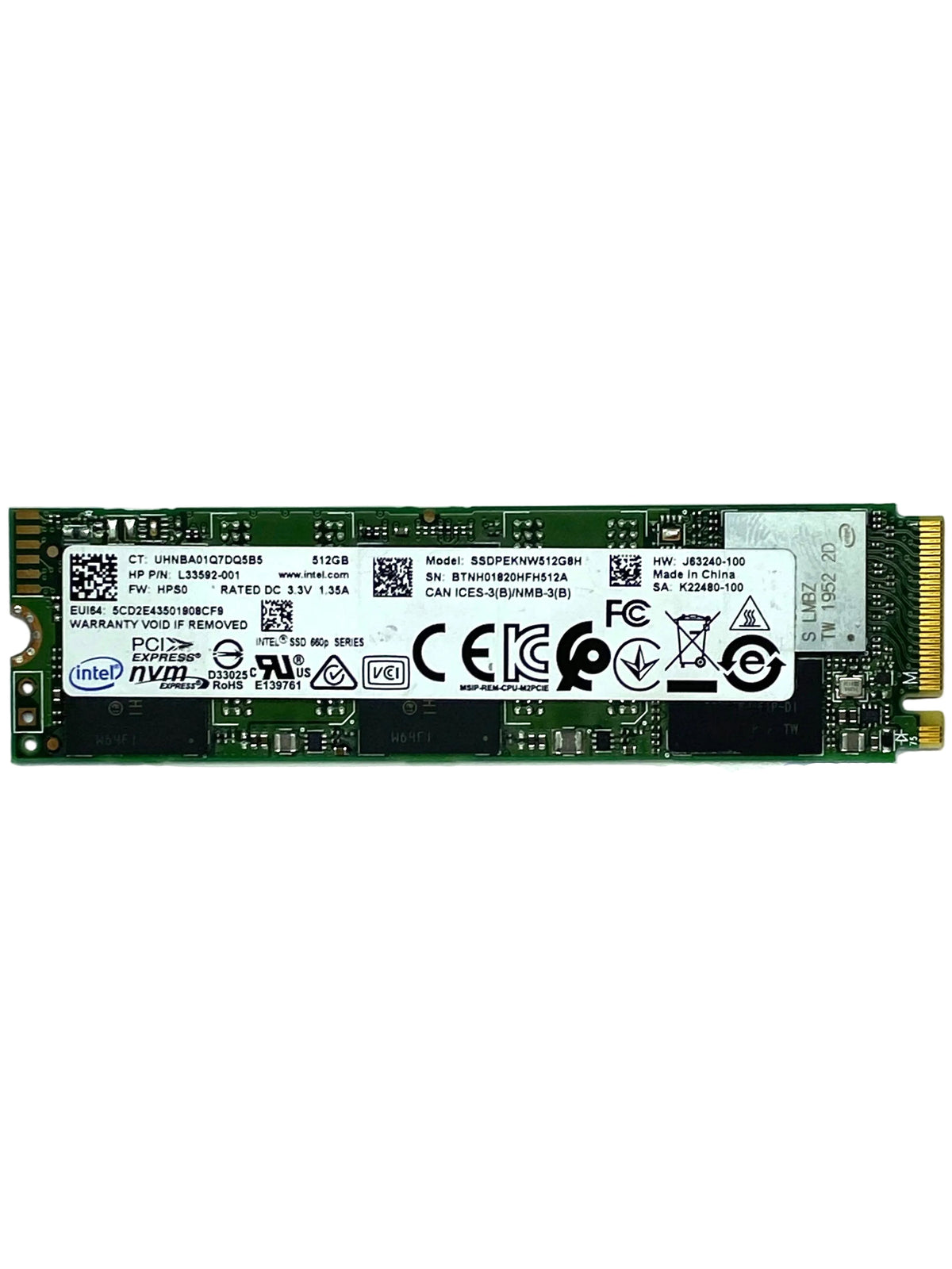 Disco Duro Sólido Intel 512GB M.2 2280 NVMe Gen3x4