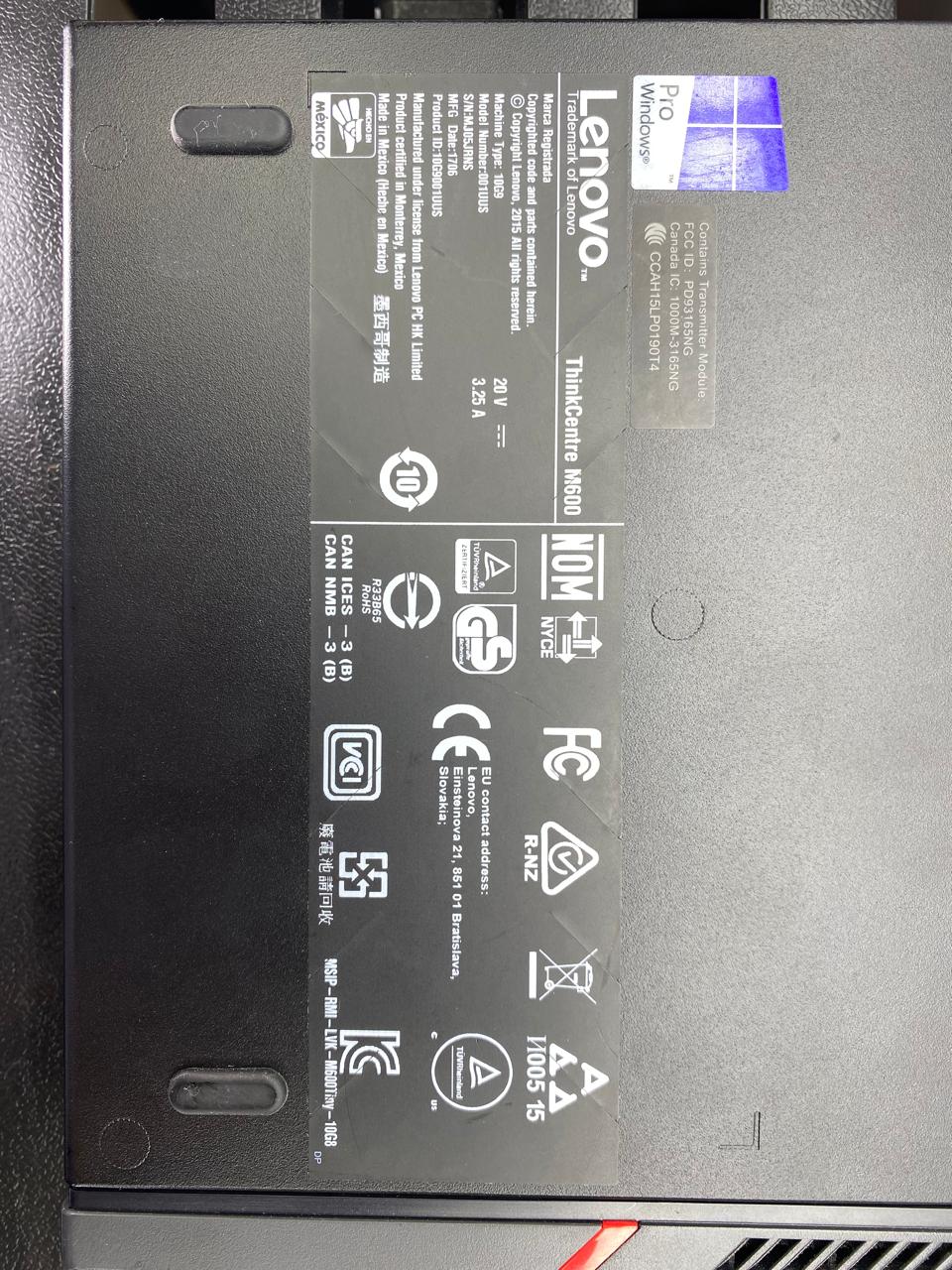 Desktop Lenovo ThinkCentre M600 Pentium J3710 8GB RAM 120GB SSD WINDOWS 11 PRO c/cargador