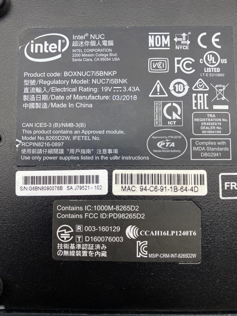 Desktop Intel NUC7i5BNKP Core i5-7260U 8GB RAM 256GB M.2 SSD WINDOWS 11 HOME c/cargador