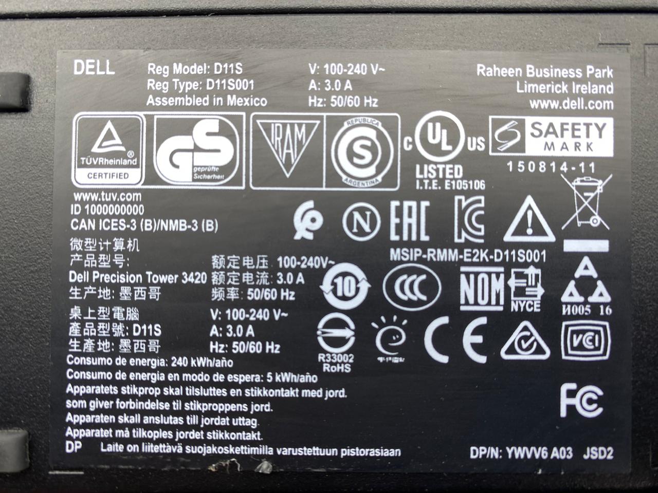 Desktop Dell Precision 3420 Xeon E3-1225 v5 32GB RAM 256GB NVMe SSD + 500GB HDD WIN 11 c/cargador