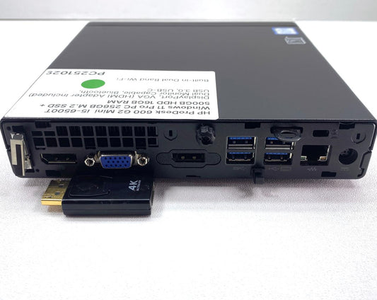 Desktop HP ProDesk 600 G2 Mini PC Core i5-6500T 16GB RAM DDR4 256GB M.2 SSD + 500GB HDD WINDOWS 11 PRO c/ adaptador