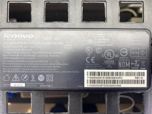 Cargador Lenovo Punta Amarilla Cuadrada de 90W para Laptop c/ Cable de Corriente