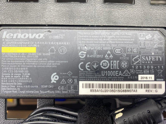 Cargador Lenovo Punta Amarilla Cuadrada de 65W para Laptop c/ Cable de Corriente