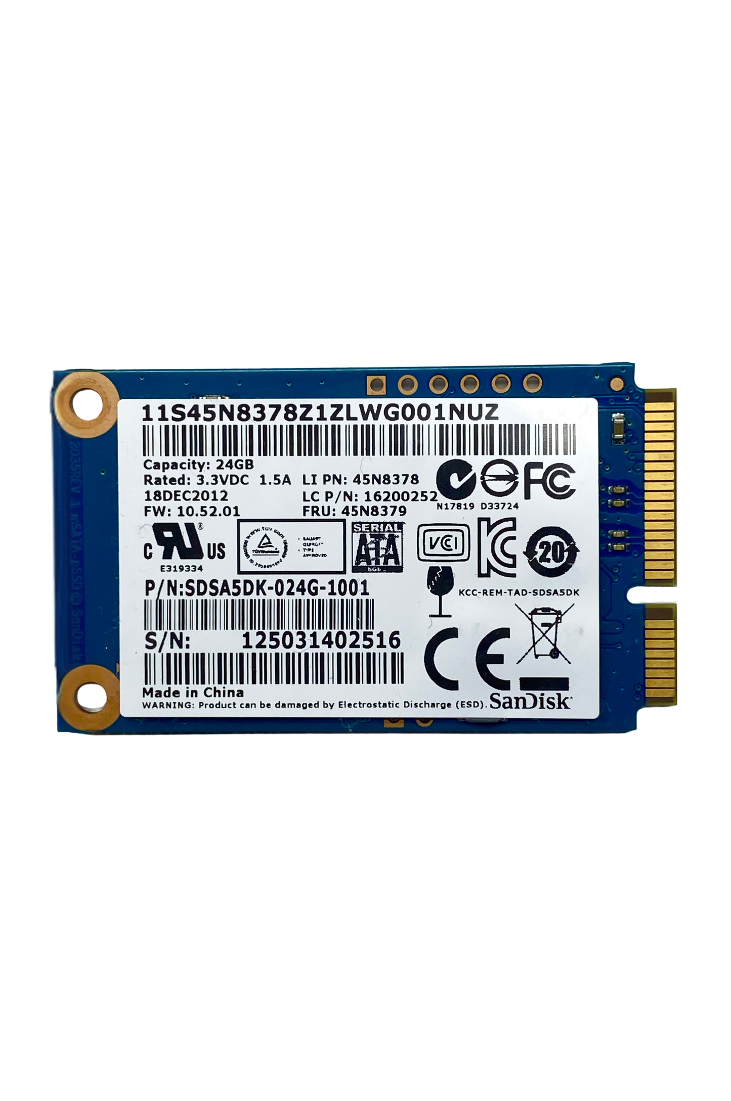 Disco Duro Sólido SanDisk 24GB mSATA SATA 6Gb/s