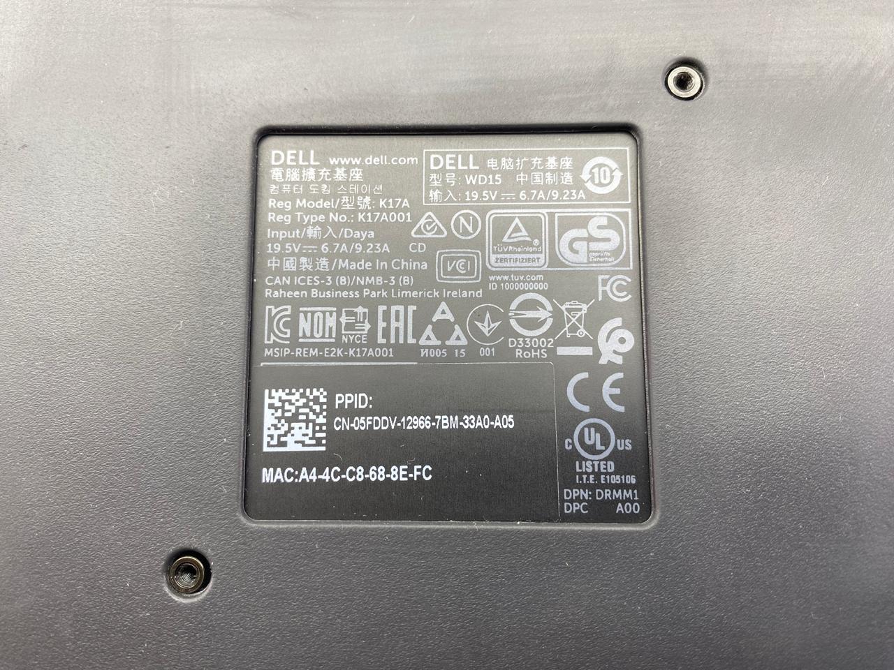 Estación de Acoplamiento Dell WD15 USB-C con Doble Pantalla y Cargador Dell de 130 Watts