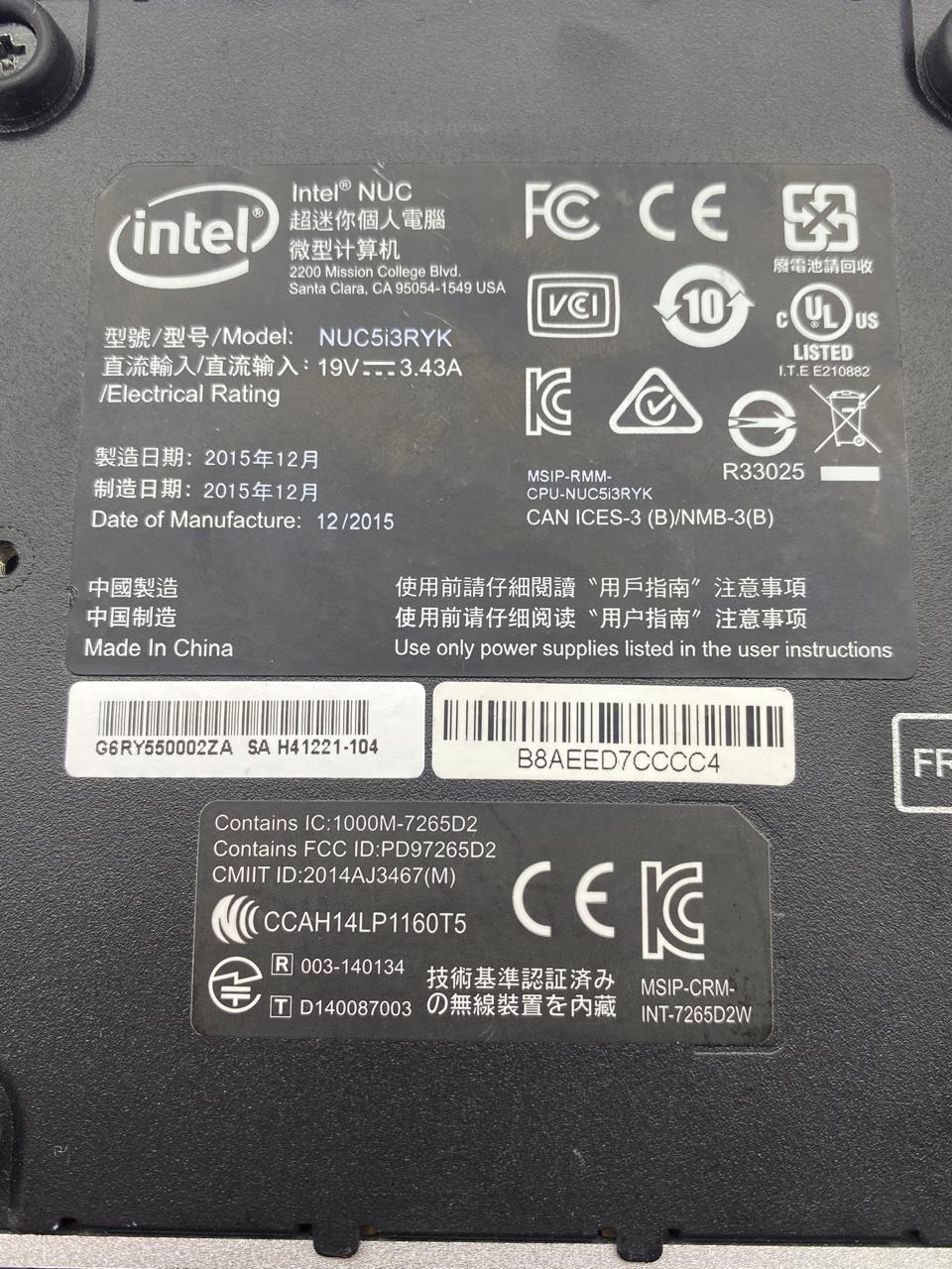Desktop Intel Nuc DC3217IYE Core i3-3217U 8GB RAM 64GB mSATA SSD WINDOWS 10 PRO c/cargador