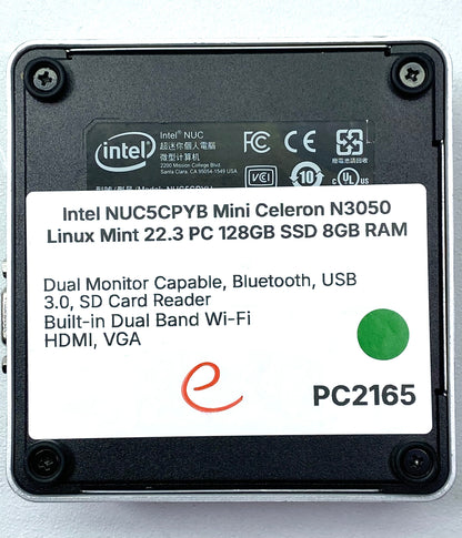 Desktop Intel NUC5CPYB Celeron N3050 8GB 128GB SSD LINUX MINT c/ adaptador