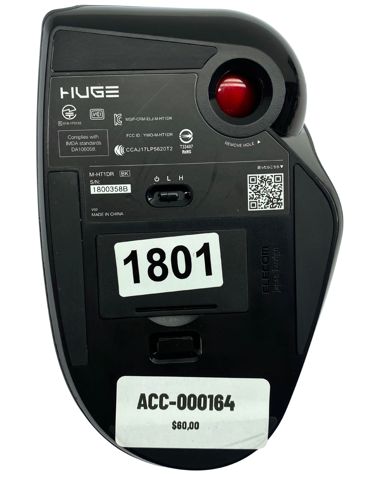 Trackball Inalámbrico ELECOM HUGE M-HT1DRBK c/ dongle