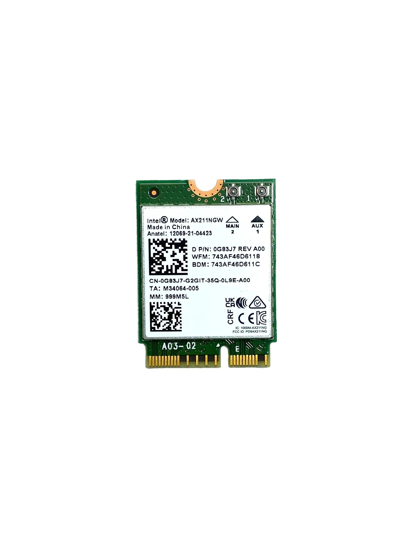 Tarjeta WiFi & Bluetooth Intel M.2 AX211NGW WiFi 6E