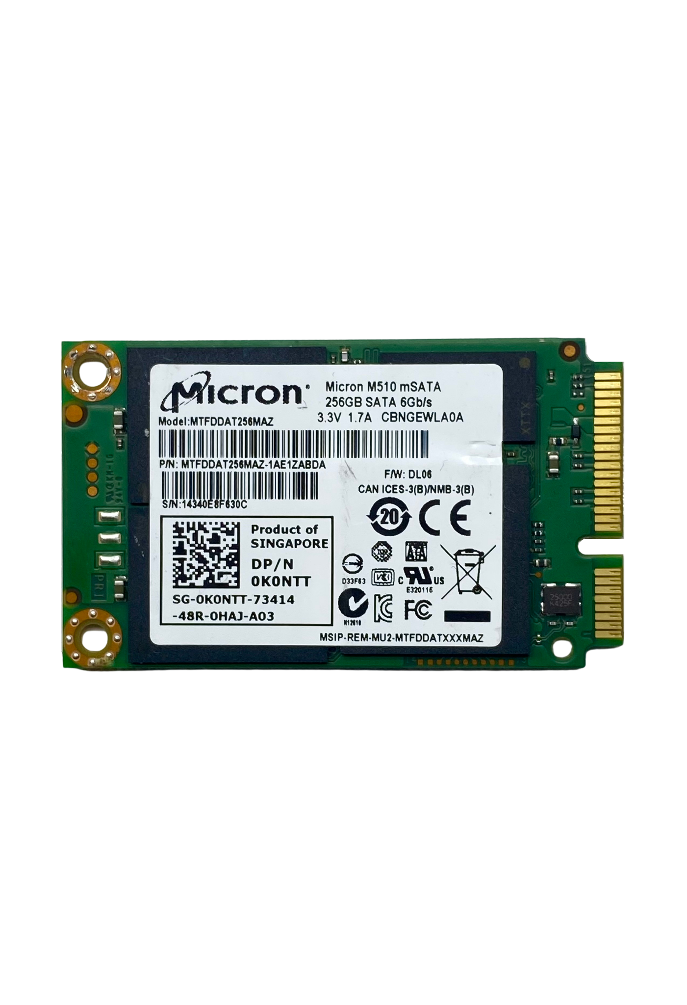 Disco Duro Sólido Micron 256GB mSATA SATA 6Gb/s