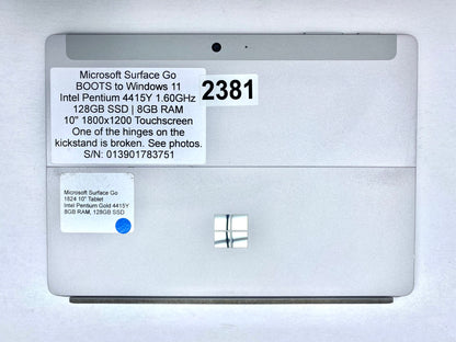 Tablet Microsoft Surface Go 10" Intel Pentium 4415Y 8GB RAM 128GB SSD WIN 11 c/ cargador