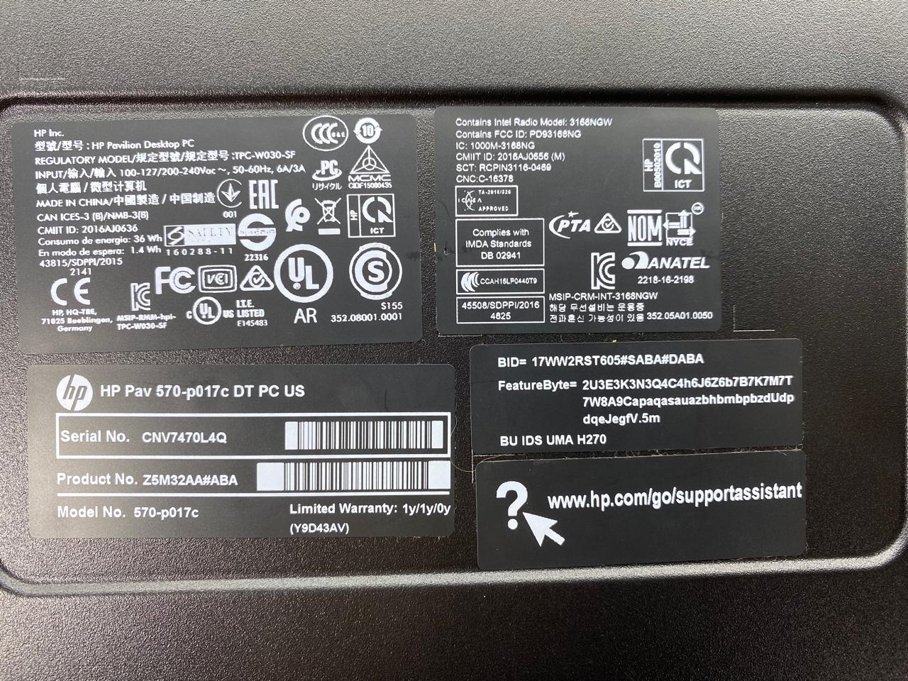 Desktop HP Pavilion 570-p017c MT Core i5-7400 32GB RAM DDR4 512GB M.2 SSD + 1TB HDD WINDOWS 11 PRO c/ adaptador