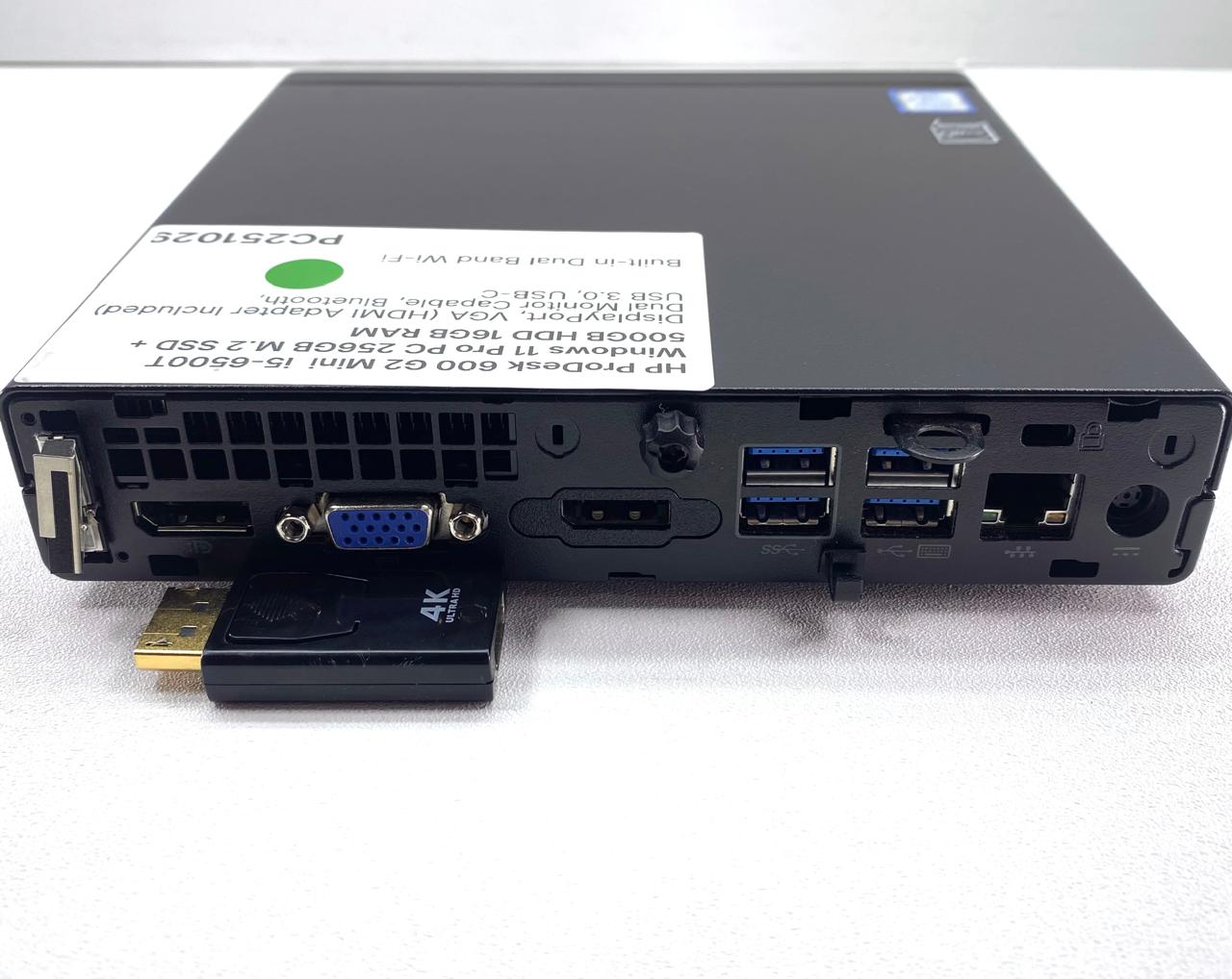 Desktop HP ProDesk 600 G2 Mini PC  Core i5-6500T 16GB RAM DDR4 256GB M.2 SSD + 500GB HDD WINDOWS 11 PRO c/ adaptador