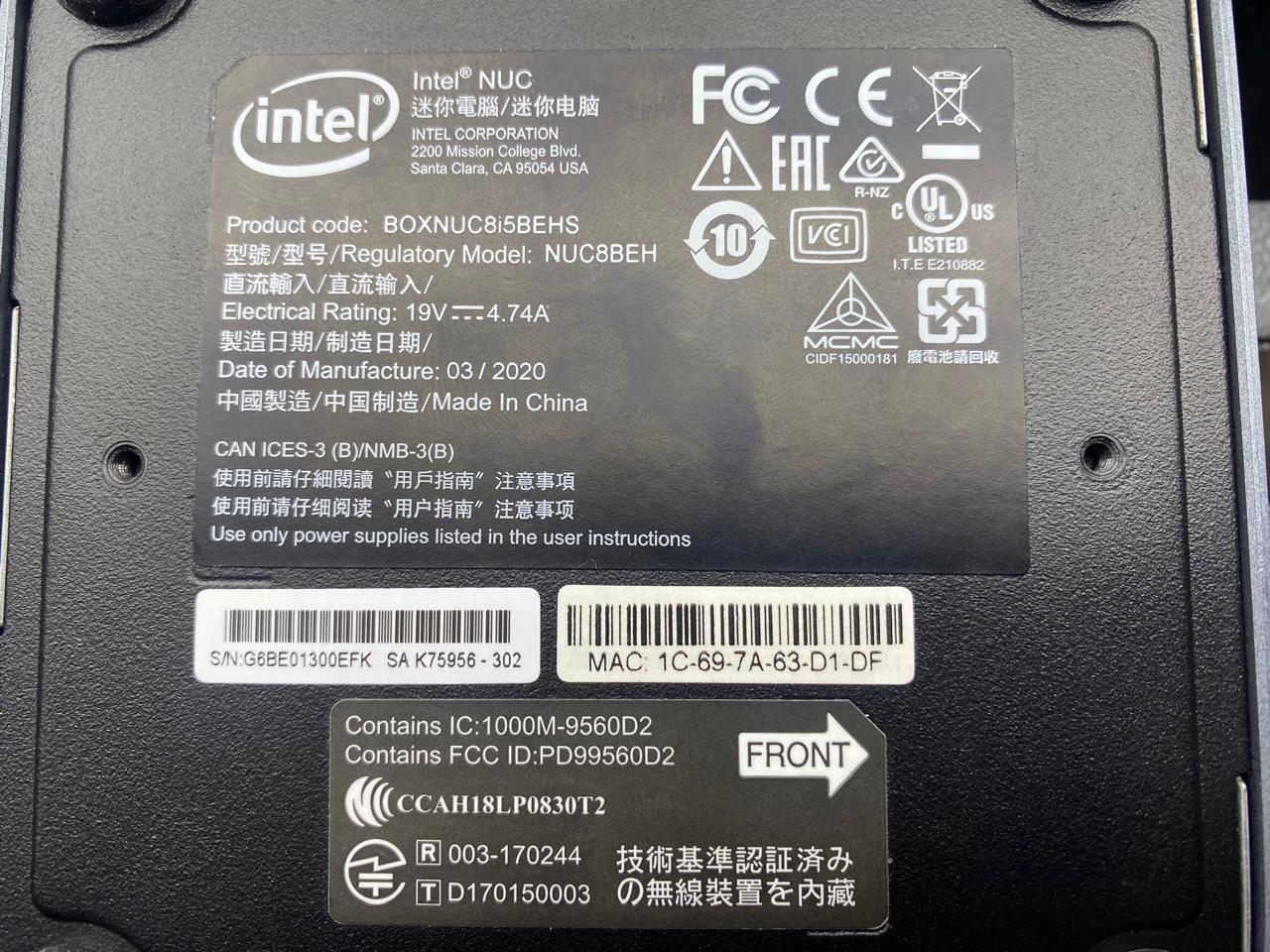 Desktop Intel NUC8i5BEHS  Core i5-8260U 16GB RAM 256GB M.2 SSD WINDOWS 11 PRO c/cargador